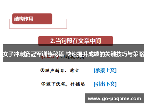 女子冲刺赛冠军训练秘籍 快速提升成绩的关键技巧与策略